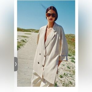 ZARA LINEN BLEND DOUBLE BREASTED BLAZER SIZE S NWT